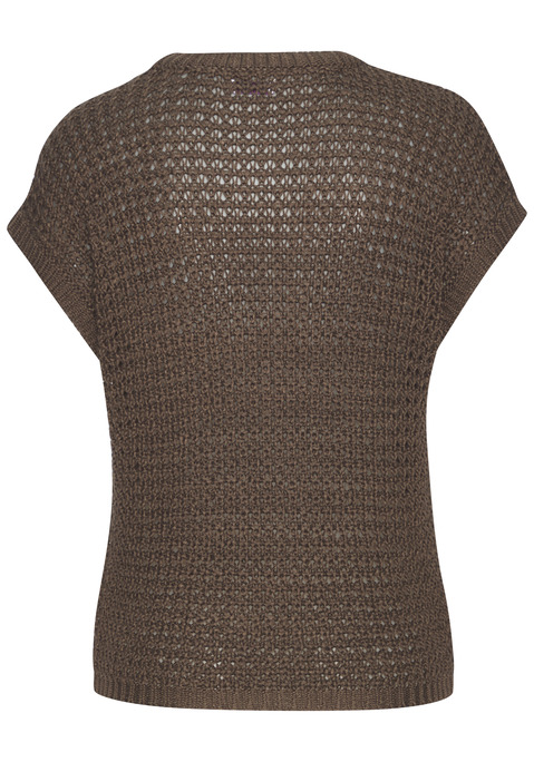 Bild: Kurzarmpullover von s.Oliver: Unfarbener Kurzarmpullover von s.Oliver mit weitem Rundhalsausschnitt und feinen Rippbündchen an Hals und Saum. Gerade, hüftlange Passform. Leicht transparent und sommerlich – ideal für Strandtage, Festivals oder den City-Look. Figurumschmeichelnd und bequem. Schön zu Jeans und lässigen Sommerhosen. Weiche Qualität.