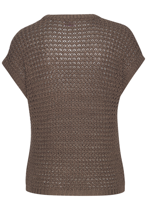 Bild: Kurzarmpullover von s.Oliver: Unfarbener Kurzarmpullover von s.Oliver mit weitem Rundhalsausschnitt und feinen Rippbündchen an Hals und Saum. Gerade, hüftlange Passform. Leicht transparent und sommerlich – ideal für Strandtage, Festivals oder den City-Look. Figurumschmeichelnd und bequem. Schön zu Jeans und lässigen Sommerhosen. Weiche Qualität.