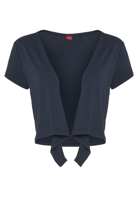 Bild: Kurzarmshirt von s.Oliver: Freches Cropped-Shirt von s.Oliver mit tiefem V-Ausschnitt. Vorn zum Knoten. Perfekt zu hoch geschnittenen Hosen oder Röcken. Weich fließende Viskose.