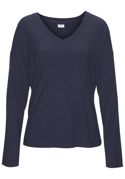 Bild: Longsleeve von s.Oliver: Gemütliches Longsleeve von s.Oliver. Ideal zum Schlafen dank der angenehmen Rippqualität. Charakteristisch: der aparte V-Ausschnitt. Ideal zum Entspannen nach einem langen Tag. Das Material besteht aus einer weichen Viskosemischung.