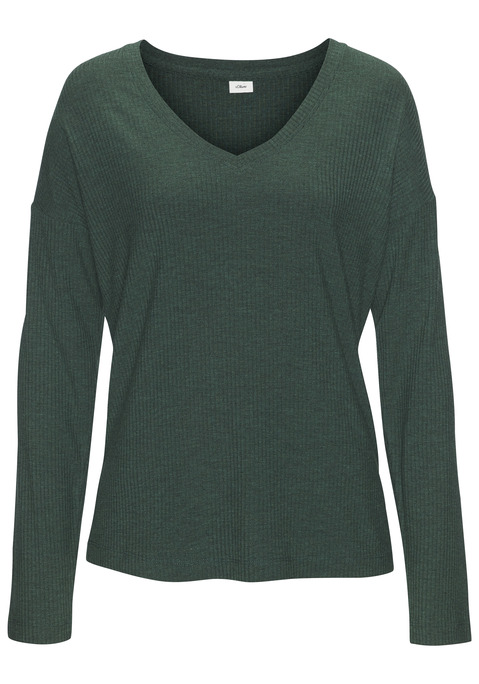 Bild: Longsleeve von s.Oliver: Gemütliches Longsleeve von s.Oliver. Ideal zum Schlafen dank der angenehmen Rippqualität. Charakteristisch: der aparte V-Ausschnitt. Ideal zum Entspannen nach einem langen Tag. Das Material besteht aus einer weichen Viskosemischung.