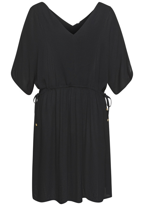 Bild: Longtunika von s.Oliver: Minikleid von s.Oliver. Unifarbenes Design. Tiefer V-Ausschnitt vorn und hinten. Weite, luftige Ärmel. Durch seitliche Bänder mit metallisch glänzenden Details taillierbar. Luftige Viskose.