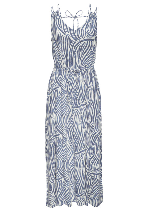 Bild: Maxikleid von s.Oliver: Stilvolles Maxikleid von s.Oliver mit modischem V-Ausschnitt. Individuell anpassbar dank gedoppelter Spaghettiträger, die im Rücken geknotet werden. Mit innen liegendem Gummizug im Bund und Zierband. Allover bedruckt, jedes Teil ein Unikat. Leichter Crêpe-Webstoff aus Viskose.