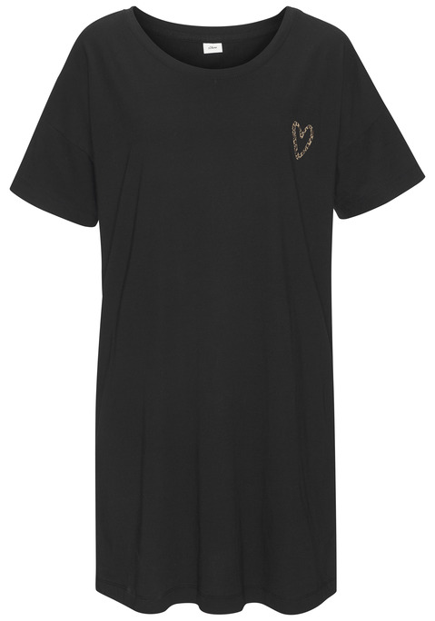 Bild: Nachthemd von s.Oliver: Bequemes Bigshirt von s.Oliver mit kleinem Herzprint auf der Brust. Kurze Ärmel und Rundhalsausschnitt. Hergestellt aus angenehmer Viskose-Baumwollqualität.