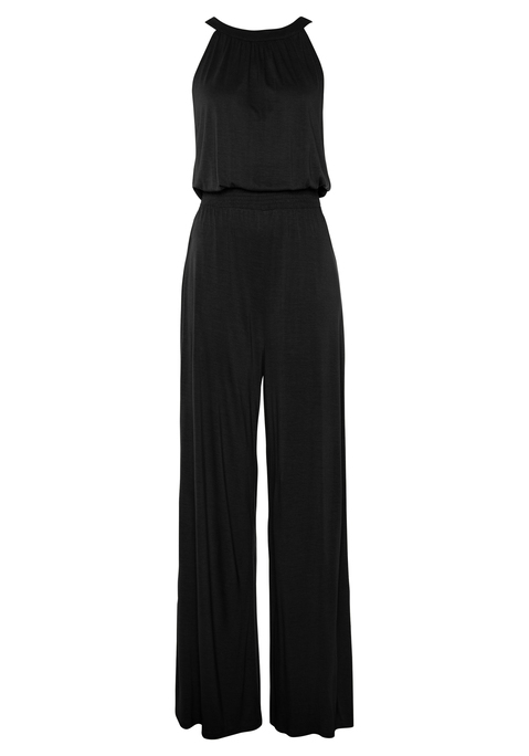 Bild: Overall von s.Oliver: Unifarbener Jumpsuit von s.Oliver mit amerikanischem Ausschnitt und bequem weiten Beinen. Schlitz mit Bindeband im Nacken, breiter Smokeinsatz in der Taille. Toll an warmen Tagen. Weich fließende Qualität aus Viskose.