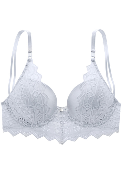 Bild: Push-up-BH von s.Oliver: Femininer Push-up-BH mit Bügel mit feinem Accessoire in der vorderen Mitte. Nahtlos vorgeformte Cups mit eingearbeitetem Polster im Untercup. Rundum mit graphischer Spitze in transparenter Optik. Individuell verstellbare Träger sowie Rückenverschluss. Passende Unterteile aus der gleichen Serie erhältlich. Obermaterial: 54% Polyamid, 37% Polyester, 9% Elasthan.
