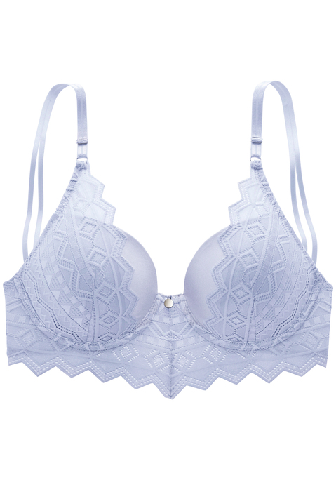 Bild: Push-up-BH von s.Oliver: Femininer Push-up-BH mit Bügel mit feinem Accessoire in der vorderen Mitte. Nahtlos vorgeformte Cups mit eingearbeitetem Polster im Untercup. Rundum mit graphischer Spitze in transparenter Optik. Individuell verstellbare Träger sowie Rückenverschluss. Passende Unterteile aus der gleichen Serie erhältlich. Obermaterial: 54% Polyamid, 37% Polyester, 9% Elasthan.