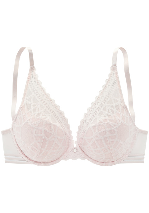 Bild: Push-up-BH von s.Oliver: Femininer Push-up-BH im edlen High-Apex Look. Cups mit graphischer Jacquardspitze überzogen. Mit modischem Accessoire vorne mittig und feinem Bund an den seitlichen Flügeln. Individuell verstellbare Träger sowie Rückenverschluss. Passende Unterteile aus der gleichen Serie erhältlich. Obermaterial: 60% Polyamid, 35% Polyester, 5% Elasthan.