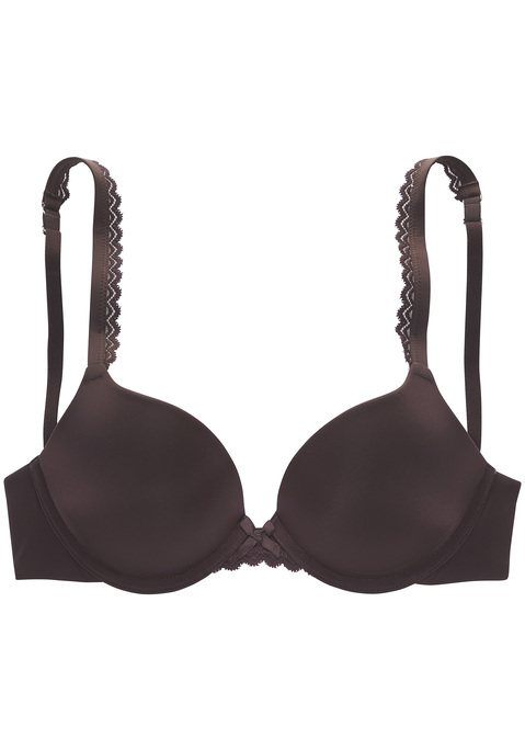 Bild: Push-up-BH von s.Oliver: Basic-Push-up-BH mit nahtlos vorgeformten Cups und Bügel. Aus 4-way-Stretchmaterial- nichts zeichnet sich ab und die Cups passen sich perfekt an. Integrierte Push-up-Kissen zaubern ein tolles Dekolleté. Feine Träger mit graphischer Spitze verziert. Träger und Rückenverschluss sind individuell verstellbar. Mit passendem Unterteil aus der gleichen Serie erhältlich. Obermaterial: 71% Polyamid, 17% Polyester, 12% Elasthan.