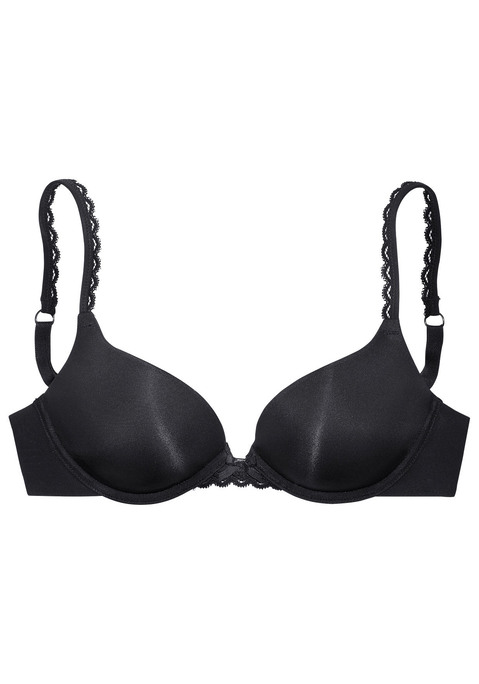 Bild: Push-up-BH von s.Oliver: Basic-Push-up-BH mit nahtlos vorgeformten Cups und Bügel. Aus 4-way-Stretchmaterial- nichts zeichnet sich ab und die Cups passen sich perfekt an. Integrierte Push-up-Kissen zaubern ein tolles Dekolleté. Feine Träger mit graphischer Spitze verziert. Träger und Rückenverschluss sind individuell verstellbar. Mit passendem Unterteil aus der gleichen Serie erhältlich. Obermaterial: 71% Polyamid, 17% Polyester, 12% Elasthan.