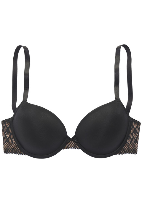 Bild: Push-up-BH von s.Oliver: Verführerischer Push-up-BH mit Bügel & mit feiner Zierschleife vorne mittig. Mit herausnehmbaren Push-up-Kissen - für ein Dekolleté nach Wunsch. Cups mit weichem Microtouch-Material überzogen. Rücken aus feiner Spitze mit kontrastfarben unterlegt. Passender String aus der gleichen Serie erhältlich. Aus 85% Polyamid, 15% Elasthan.