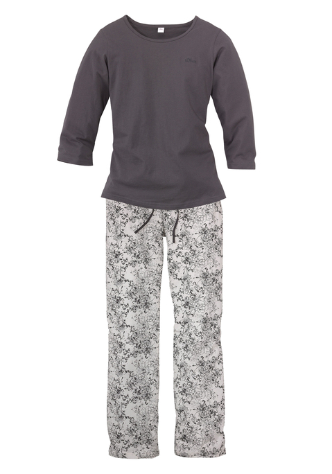 S.OLIVER Damen Pyjama anthrazit, weiß-geblümt Gr.32/34