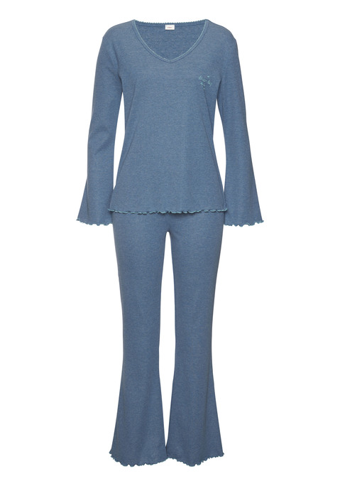 S.OLIVER Damen Pyjama blau meliert Gr.32/34