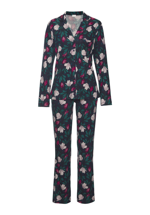 S.OLIVER Damen Pyjama dunkelblau geblümt Gr.32/34