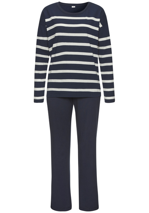 Bild: Pyjama von s.Oliver: Schöner Pyjama von s.Oliver. Gestreiftes Longsleeve mit Rundhalsausschnitt. Lange Hose mit seitlichen Eingrifftaschen. Angenehm weiche Baumwollmischqualität.