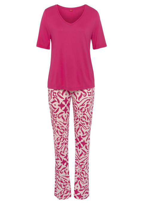 S.OLIVER Damen Pyjama magenta-ecru gemustert Gr.32/34