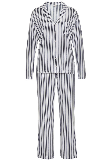 Bild: Pyjama von s.Oliver: Klassisch geschnittener Pyjama von s.Oliver. Langarmshirt mit Reverskragen, durchgehender Knopfleiste und Brusttasche links. Lange Hose mit elastischem Tunnelzugbund und seitlichen Taschen. Trageangenehmer Baumwollmix.