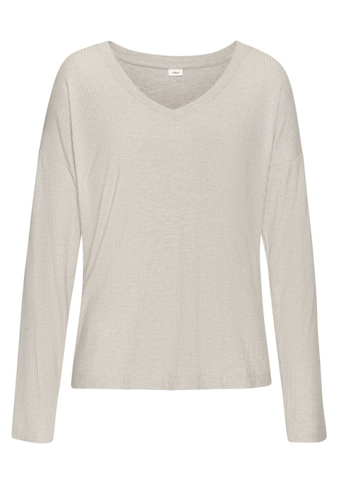 Bild: Pyjamaoberteil von s.Oliver: Pyjama-Langarmshirt aus weichem Rippmaterial von s.Oliver. Mit V-Ausschnitt. Überschnittene Schultern, lange Ärmel. In legerer Weite. Weicher Viskose-Mix-Qualität in 4x4 Rippe.