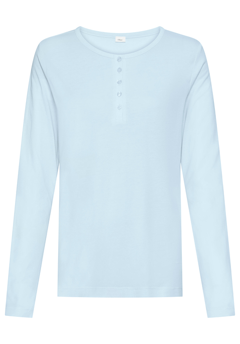 Bild: Pyjamaoberteil von s.Oliver: Pyjamaoberteil von s.Oliver mit Rundhalsausschnitt. Mit Knopfleiste mit 5 gebrandeten Knöpfen. Single-Jersey Qualität aus Baumwollmischung.