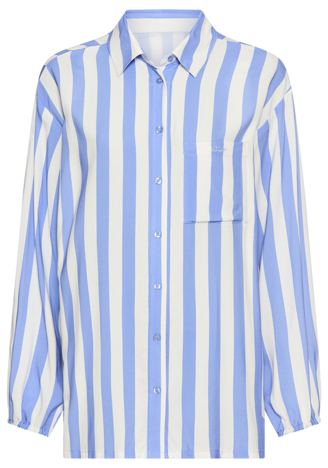 Bild: Pyjamaoberteil von s.Oliver: Komfortables, langes Pyjamaoberteil von s.Oliver mit Reverskragen und überschnittenen Schultern. Mit durchgehender Knopfleiste und aufgesetzter Brusttasche. Elastischer Ärmelsaum. Bequeme Webware aus reiner Viskose.