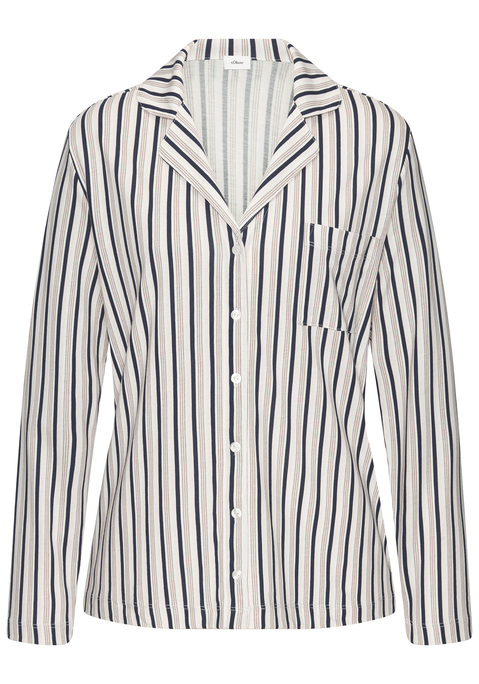 Bild: Pyjamaoberteil von s.Oliver: Allover bedrucktes Pyjamaoberteil von s.Oliver. Mit Reverskragen, Brusttasche und durchgehender Knopfleiste. Aus einer weichen Baumwoll-Viskose-Mischung.