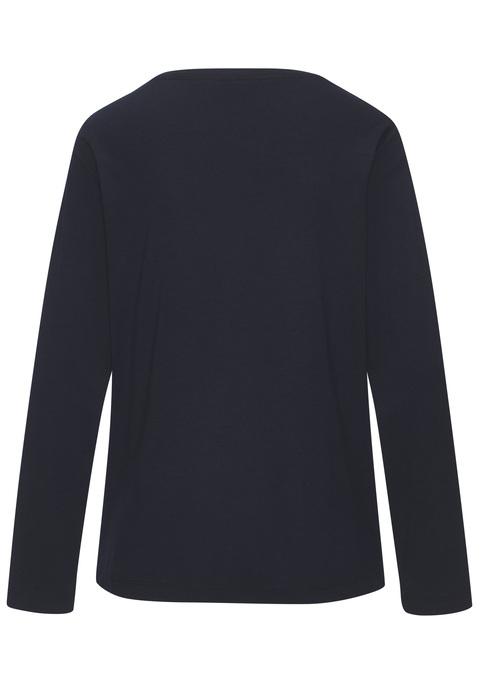 Bild: Pyjamaoberteil von s.Oliver: Langarmshirt von s.Oliver mit Schriftzug vorn. Rundhalsausschnitt und loose fit Passform. Aus einer trageangenehmen Baumwoll-Viskose-Mischung.