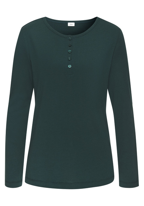 Bild: Pyjamaoberteil von s.Oliver: Komfortables unifarbenes Longsleeve von s.Oliver mit kurzer Knopfleiste als Zierde. Rundhalsausschnitt. Passt bequem, ideal für Nachtbekleidung. Weicher Single-Jersey aus Baumwollmischung für ein angenehmes Tragegefühl.