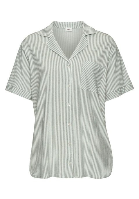 Bild: Pyjamaoberteil von s.Oliver: Klassisches kurzärmeliges Pyjamaoberteil von s.Oliver. Mit Reverskragen, Knopfleiste und aufgesetzter Brusttasche. Weiche Single-Jersey-Qualität aus 50% Baumwolle, 50% Viskose.
