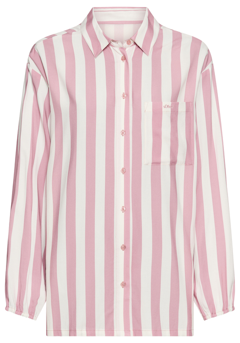 Bild: Pyjamaoberteil von s.Oliver: Komfortables, langes Pyjamaoberteil von s.Oliver mit Reverskragen und überschnittenen Schultern. Mit durchgehender Knopfleiste und aufgesetzter Brusttasche. Elastischer Ärmelsaum. Bequeme Webware aus reiner Viskose.