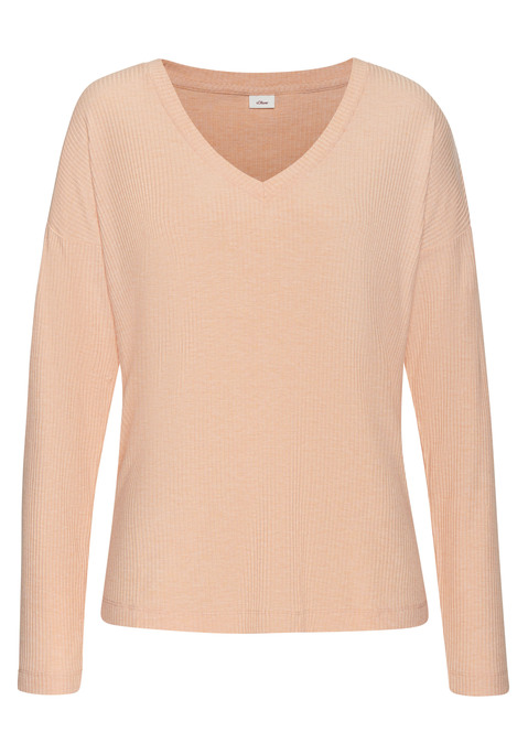 Bild: Pyjamaoberteil von s.Oliver: Pyjama-Langarmshirt aus weichem Rippmaterial von s.Oliver. Mit V-Ausschnitt. Überschnittene Schultern, lange Ärmel. In legerer Weite. Weicher Viskose-Mix-Qualität in 4x4 Rippe.