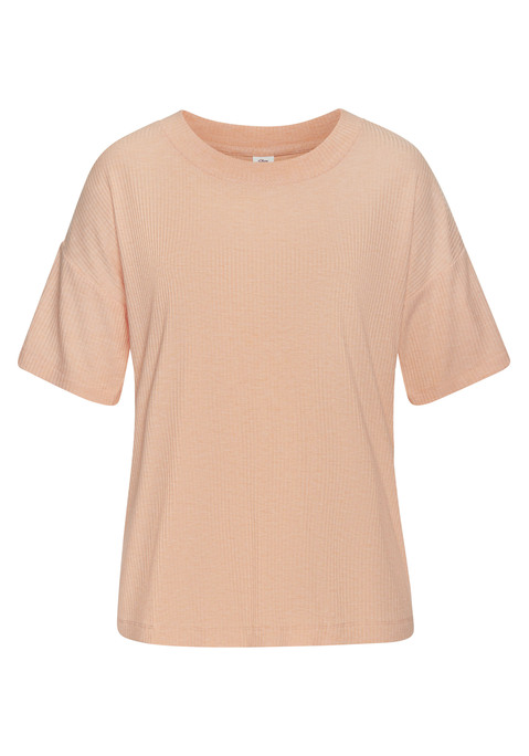 Bild: Pyjamaoberteil von s.Oliver: Schlichtes Schlafshirt von s.Oliver. Trageangenehme Rippware. Unifarben. Rundhalsausschnitt. Überschnittene Schultern, kurze Ärmel. Weiche Viskose-Mischung in 4x4 Rippe