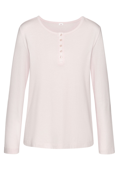 Bild: Pyjamaoberteil von s.Oliver: Langarmshirt von s.Oliver. Rundhalsausschnitt mir kurzer Knopfleiste. Legere Weite. Ideal als Homewear. Trageangenehmer Baumwoll-Viskose-Mix.