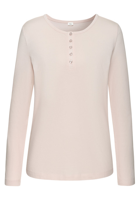 Bild: Pyjamaoberteil von s.Oliver: Komfortables unifarbenes Longsleeve von s.Oliver mit kurzer Knopfleiste als Zierde. Rundhalsausschnitt. Passt bequem, ideal für Nachtbekleidung. Weicher Single-Jersey aus Baumwollmischung für ein angenehmes Tragegefühl.