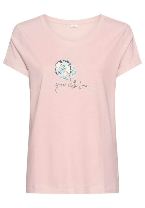 Bild: Pyjamaoberteil von s.Oliver: Pyjamaoberteil von s.Oliver mit Frontprint. Kurze Ärmel mit Aufschlag am Saum. Rundhalsausschnitt und lockere Weite. Single Jersey Qualität aus Baumwollmischung.
