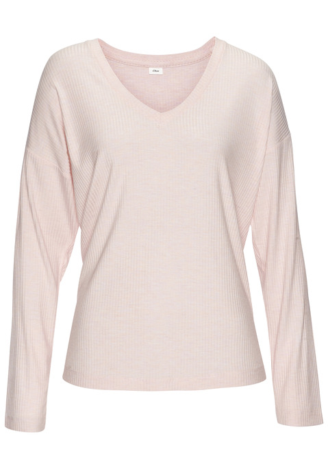 Bild: Pyjamaoberteil von s.Oliver: Gemütliches Longsleeve von s.Oliver. Ideal zum Schlafen dank der angenehmen Rippqualität. Charakteristisch: der aparte V-Ausschnitt. Ideal zum Entspannen nach einem langen Tag. Das Material besteht aus einer weichen Viskosemischung.
