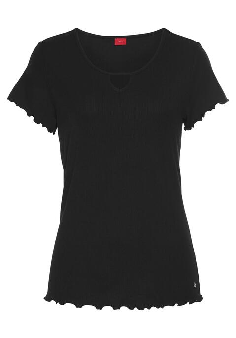 Bild: Pyjamaoberteil von s.Oliver: Kurzärmeliges Schlafshirt mit gekräuselten Säumen. Rundhalsausschnitt mit paspelierten Kanten und kleinem cutout. Taillierte Passform in Rippoptik. Angenehme Polyester-Viskosequalität.