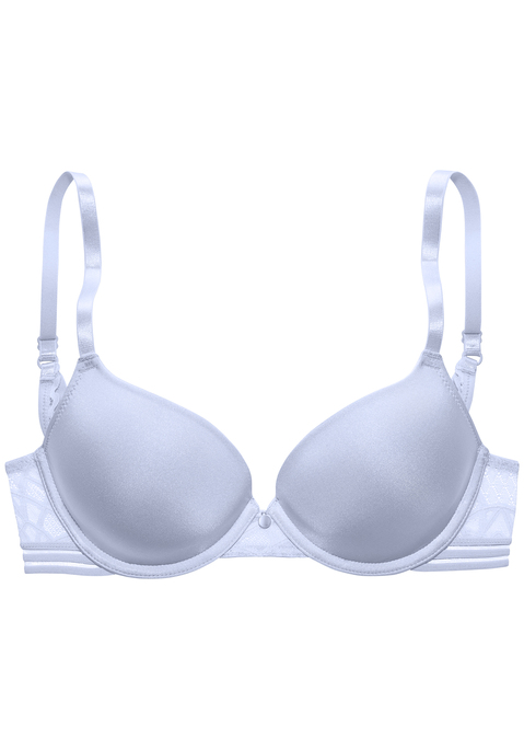 Bild: Schalen-BH von s.Oliver: Hübscher Schalen-BH mit feinem Accessoire in der vorderen Mitte. Mit nahtlos vorgeformten Cups auf Formbügel gearbeitet. Aus feiner Jacquardspitze und weichem Microtouch-Material. Individuell verstellbare Träger sowie Rückenverschluss. Passende Unterteile aus der gleichen Serie erhältlich. Aus 60% Polyamid, 35% Polyester, 5% Elasthan.