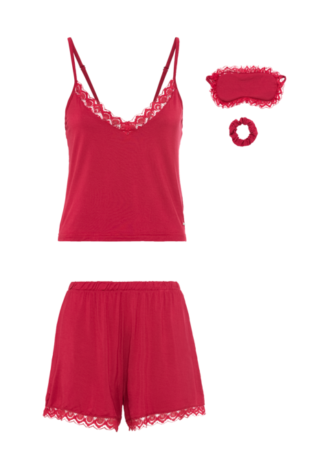 Bild: Schlafanzug von s.Oliver: Pyjama-Set von Lascana in Geschenkbox. Langarmshirt in Unifarben mit gemusterten Paspeln am Rundhalsausschnitt und an kurzer Knopfleiste. Lange Hose mit Karo Muster und elastischem Bund. In weicher Single Jersey Qualität aus Viskose-Mix. Schlafmaske und Scrunchie mit Karo Muster im Set enthalten.