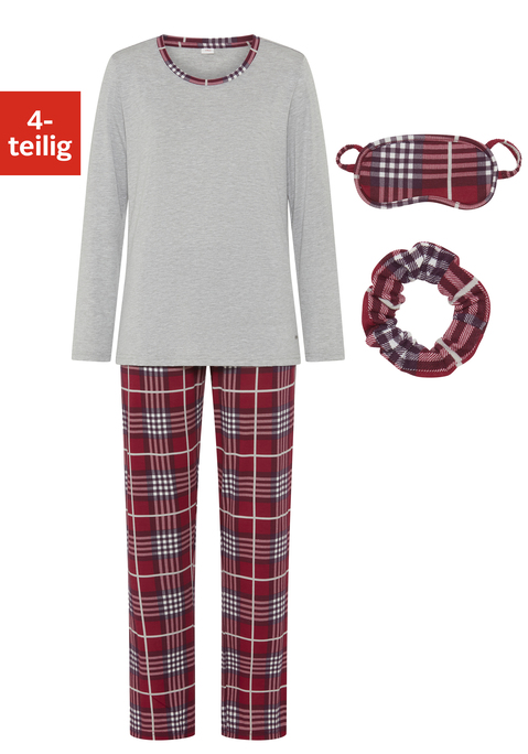 Bild: Schlafanzug von s.Oliver: <h3>Der perfekte Schlafanzug für entspannte Nächte</h3>
<p>
Das stilvolle Pyjama-Set von <strong>s.Oliver</strong> wird in einer eleganten Geschenkbox geliefert. Es ist nicht nur ein echter Hingucker, sondern bietet auch ein komplettes Paket mit einer Schlafmaske und einem praktischen Scrunchie. Die Kombination aus kariertem Design und kontrastfarbenen Details macht dieses Schlafoutfit zu etwas ganz Besonderem, das sich hervorragend als Geschenk eignet oder um sich selbst eine Freude zu bereiten.
</p>

<h4>Bequeme Passform und hohe Funktionalität</h4>
<p>
Das Pyjama-Oberteil mit langen Ärmeln und einem klassischen Rundhalsausschnitt sorgt für hohen Tragekomfort. Die lange Hose mit elastischem Bund passt sich optimal der Figur an und bietet Bewegungsfreiheit, während die weiche Qualität für ein angenehmes Hautgefühl sorgt. Die Pflege ist unkompliziert, da das Set problemlos in der Maschine gewaschen werden kann, sodass mehr Zeit für Entspannung bleibt.
</p>

<h4>Vielseitige Kombinationen für jeden Anlass</h4>
<p>
Dieser Schlafanzug eignet sich nicht nur für eine erholsame Nacht, sondern kann auch perfekt für entspannte Tage zu Hause getragen werden. Mit bequemen Hausschuhen oder Socken kombiniert, entsteht ein lässiger Look. Auch beim gemütlichen Filmabend oder beim Lesen eines Buches auf der Couch ist dieses Set die ideale Wahl.
</p>
<p>
Komfort und Eleganz – das Pyjama-Set von <strong>s.Oliver</strong>
</p>