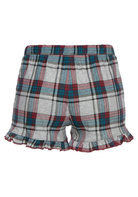 Bild: Schlafshorts von s.Oliver: Kurze Schlafshorts mit trendigem Muster und hübschen Rüschen an den Säumen. Gerade Hosenbeine mit seitlichen Eingriffstaschen und elastischem Tunnelzug. Angenehme Baumwoll-Viskosequalität.