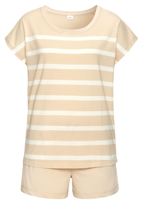 Bild: Shorty von s.Oliver: Bequemer Shorty von s.Oliver. Gestreiftes T-Shirt mit Rundhalsausschnitt. Shorts mit seitlichen Eingrifftaschen und Bindeband im Bund. Angenehme Baumwollmischqualität.