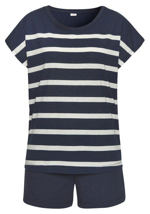 Bild: Shorty von s.Oliver: Bequemer Shorty von s.Oliver. Gestreiftes T-Shirt mit Rundhalsausschnitt. Shorts mit seitlichen Eingrifftaschen und Bindeband im Bund. Angenehme Baumwollmischqualität.