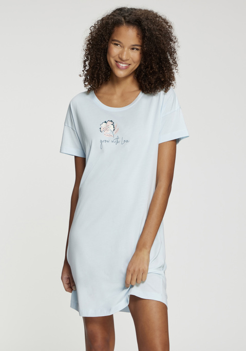 Bild: Sleepshirt von s.Oliver: Bigshirt von s.Oliver mit Front-Print. Überschnittene Schultern und Rundhalsausschnitt. Kurze Ärmel und lockere Weite. Single Jersey Qualität aus Baumwollmischung.