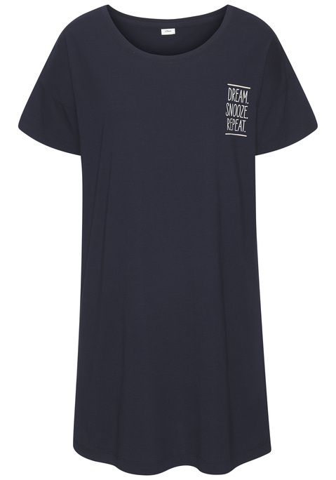 Bild: Sleepshirt von s.Oliver: Schlafshirt von s.Oliver mit Schriftzug-Print vorn. Überschnittene Schultern und kurze Ärmel. Single-Jersey aus softem Baumwoll-Viskose-Mix.