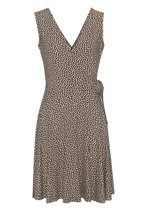 Bild: Sommerkleid von s.Oliver: Strandkleid von S.Oliver. Allover bedruckt, jedes Teil ein Unikat. Oberteil in überlappender Wickeloptik. Kurzer Rockpart. Rocklänge ca. 50 cm. Aus weicher Viskoseware.