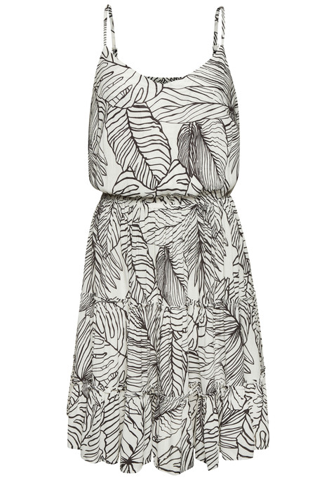 Bild: Sommerkleid von s.Oliver: Trägerkleid von s.Oliver. Alloverprint. Tiefer V-Ausschnitt, verstellbare Spaghettiträger. Gummizug auf Taillenhöhe. Rock in Stufenoptik. Trageangenehme Crêpeware aus Viskose.