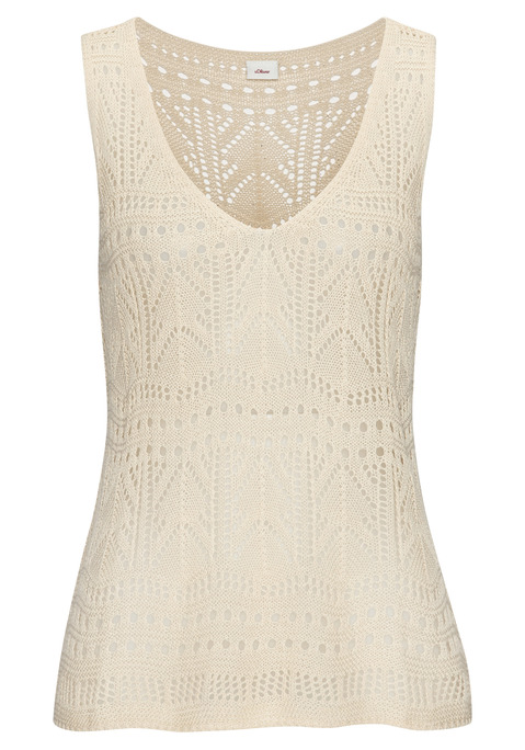 Bild: Stricktop von s.Oliver: Stricktop von s.Oliver mit leicht transparentem Ajourmuster. Tiefer Halsausschnitt und breite Träger. Figurbetonte Passform. Aus softem Baumwoll-Mix.