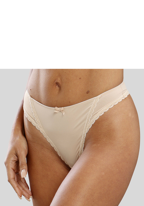 Bild: String von s.Oliver: Klassischer String aus angenehm weichem Material-Mix. Spitzenborten entlang des Bunds und Beinausschnitten. Feine Zierschleife in der vorderen Mitte. Passende BH's aus der gleichen Serie erhältlich. Mit eingearbeitetem Baumwollzwickel. Obermaterial: 85% Polyamid, 15% Elasthan.