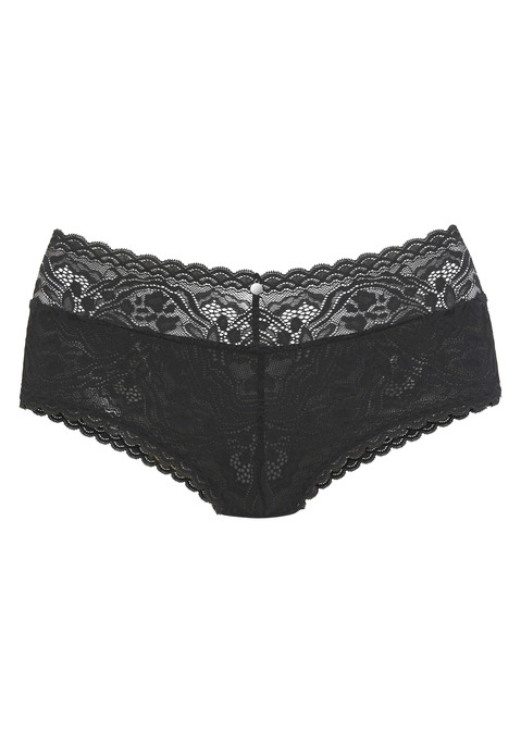 Bild: Stringpanty von s.Oliver: Feminine Stringpanty in abdeckender Schnittform. Rundherum aus dezent transparenter Spitze in blumiger Optik. Mit modischem Accessoire in der vorderen Mitte. Mit eingearbeitetem Baumwollzwickel. Passender Push-up-BH aus der gleichen Serie erhältlich. Obermaterial: 90% Polyamid, 10% Elasthan.