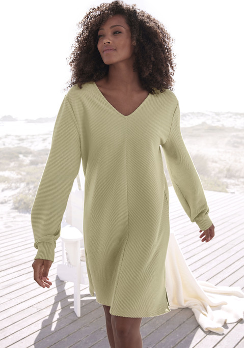 Bild: Sweatkleid von s.Oliver: Sweatkleid von s.Oliver. V-Ausschnitt an Vorder- und Rückseite. Lange Ärmel mit überschnittenen Schultern und Rippbündchen. Lockere Basic-Passform. Weiche Baumwollware in Ripp-Optik.